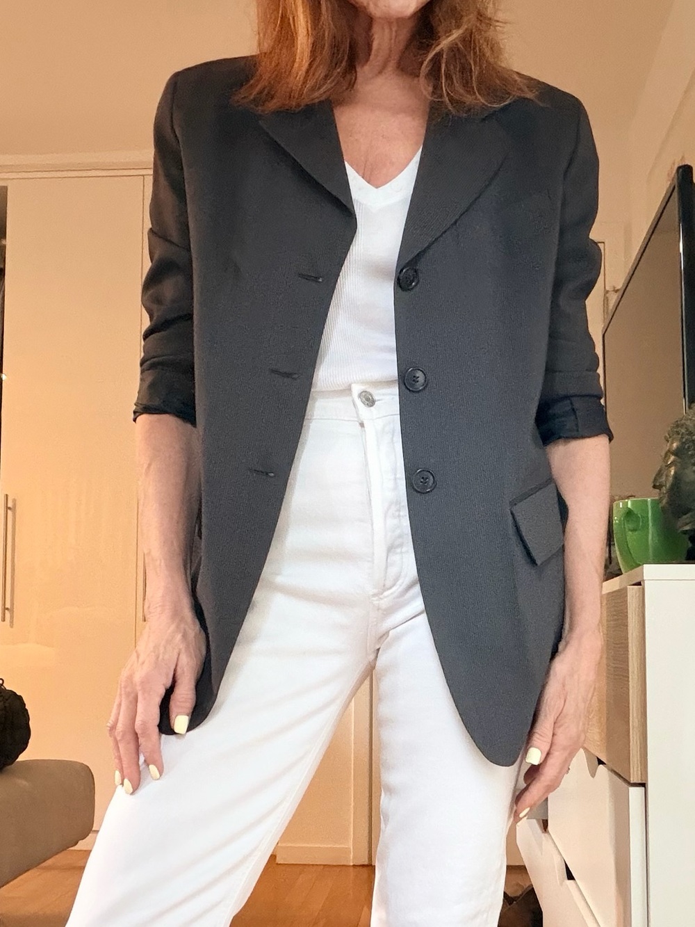 Vintage 90’s DKNY Italian Made Charcoal Pinstripe Blazer Y2K Size 8